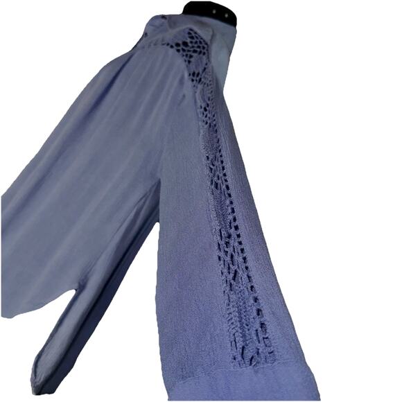 Free People Purple Tunic Blouse XS Long Sleeve Button Down Casual Office Crochet - Picture 4 of 7